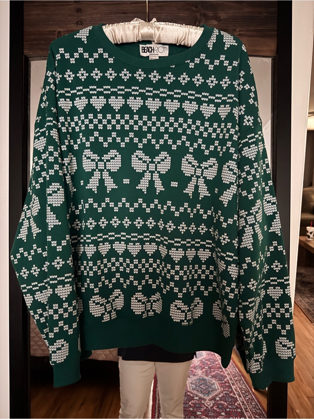 Beach Riot Devin Alpine Crewneck Sweater, Green Pattern - Picture 3 of 7
